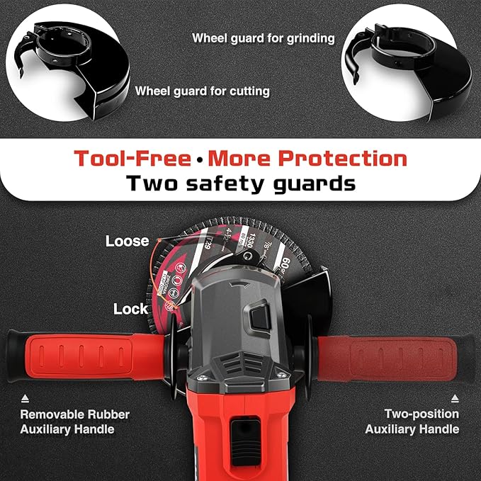 7.5Amp 4-1/2 Inch 12000 RPM Angle Grinder with 2 Guards, 3 Cutting Wheels, 3 Discs, Non-Slip Handle and Carbon Brush for Metal and Wood