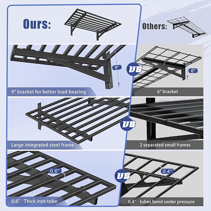4-Pack 2x3ft Garage Shelving Wall Mounted, 2' x 3' Heavy Duty Garage Storage Shelves with Hooks, 800LB Capacity