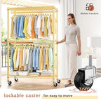 Raybee Clothing Rack with Wheels,Clothes Rack for Hanging Clothes,Portable Closet,2 Shelves,Yellow