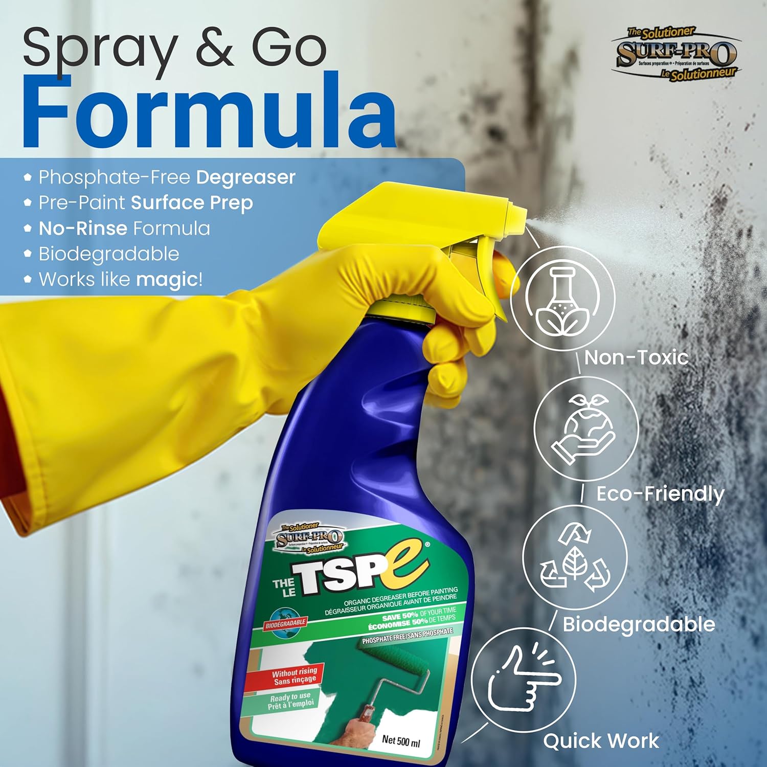 TSPE Cleaner Spray – 500ml Eco-Friendly No-Rinse Degreaser for Walls, Wood, Cabinets & Paint Prep – Phosphate-Free TSP Alternative – Biodegradable, Septic Safe, Non-Toxic Cleaning Solution