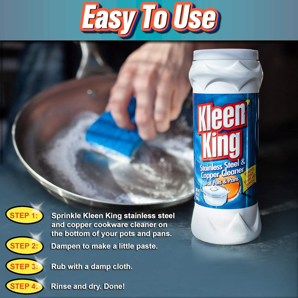 King Kleen Stainless Steel Cookware Cleaner and Copper Cleaner (14 oz, 1 Pack) Helps Remove Stains and Tarnish from Pots and Pans, Multi-Purpose Metal Cleaner, Powder Form