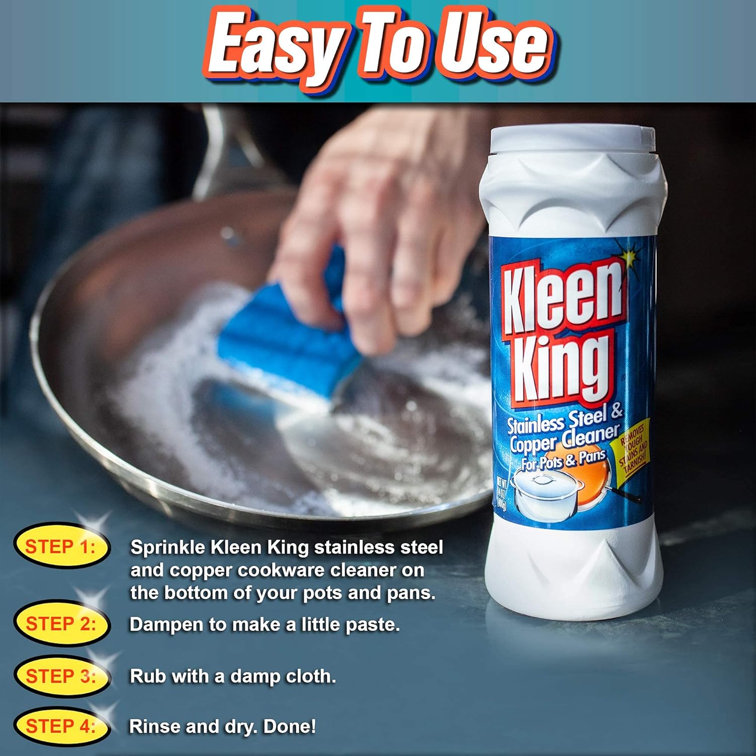 King Kleen Stainless Steel Cookware Cleaner and Copper Cleaner (14 oz, 1 Pack) Helps Remove Stains and Tarnish from Pots and Pans, Multi-Purpose Metal Cleaner, Powder Form