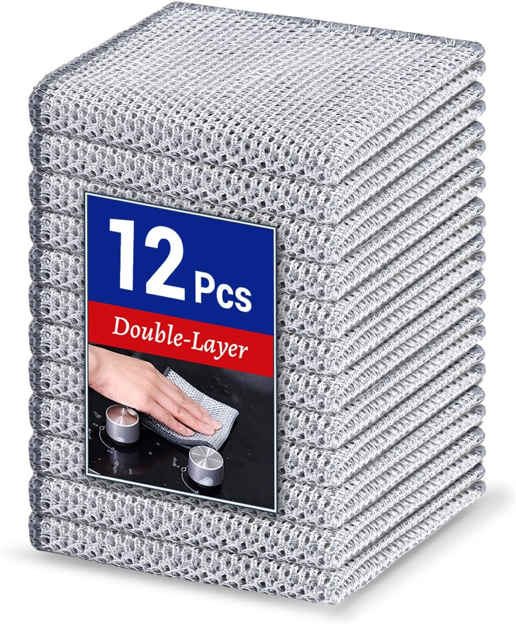 12PCS Non-Scratch Multipurpose Steel Wire Dishcloths - Reusable Quick-Dry Odor-Free Scrub Cloths for Dishes, Kitchen Cleaning Cloths for Cookware, Sinks, Stove Tops(9.84X9.84)