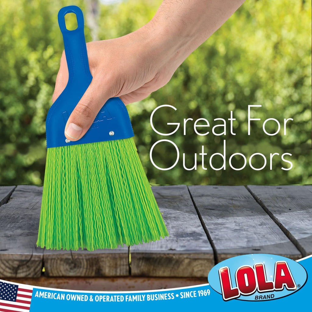 LOLA Heavy Duty Whisk Broom, Hand Brush, Durable Bristles, Whisks Away Dirt & Debris, Compact, Hang Hole for Easy Storage, Indoor/Outdoor, 1 Pack