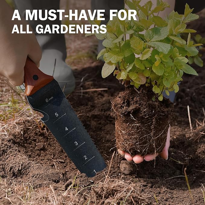 Hori Hori Garden Knife, Garden Tools with Sheath for Weeding,Planting,Digging, 7" Stainless Steel Blade with Cutting Edge, Full-Tang Rosewood Handle with Hanging Hole