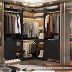 Aheaplus Corner Closet System with Shelves, Closet Organizer System with Hanging Rods, Wood Walk-in Closets for Corner Small Space, L Shaped Garment Rack, -B3, Black