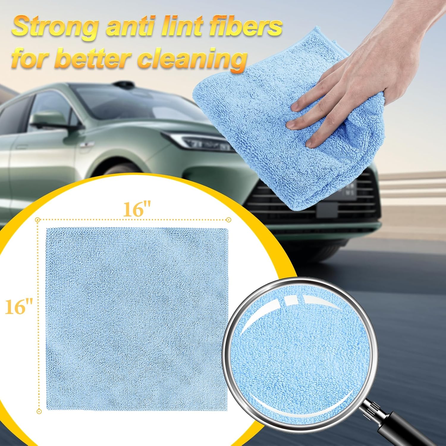 Microfiber Rags Car Interior & Exterior，Car Towels Highly Absorbent，Lint Free and Reusable，Cleaning Rags for House,Kitchen,Bathroom,Office，16"x16"|Blue 6-Pack
