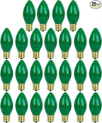 Sunlite 01295-SU Incandescent C9 Colored Bulbs, Holiday Decorative Bulb 7 Watts, E17 Intermediate Base, Christmas-Lights Nightlight, Title 20 Approved, Green, 25 Count