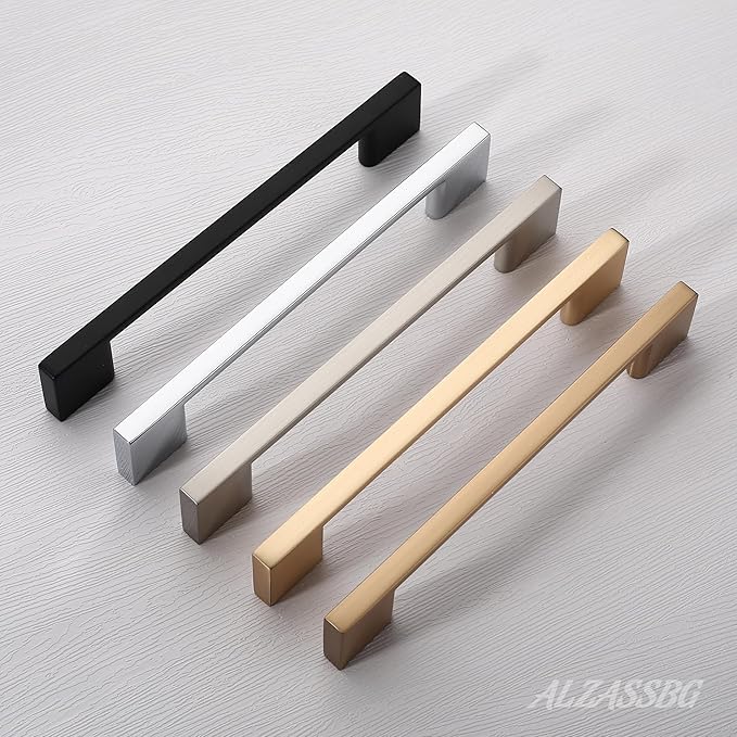 Alzassbg 10 Pack Polished Chrome Cabinet Pulls, 5 Inch(128mm) Hole Centers Rectangle Kitchen Cabinet Handles for Cabinets AL3051CP