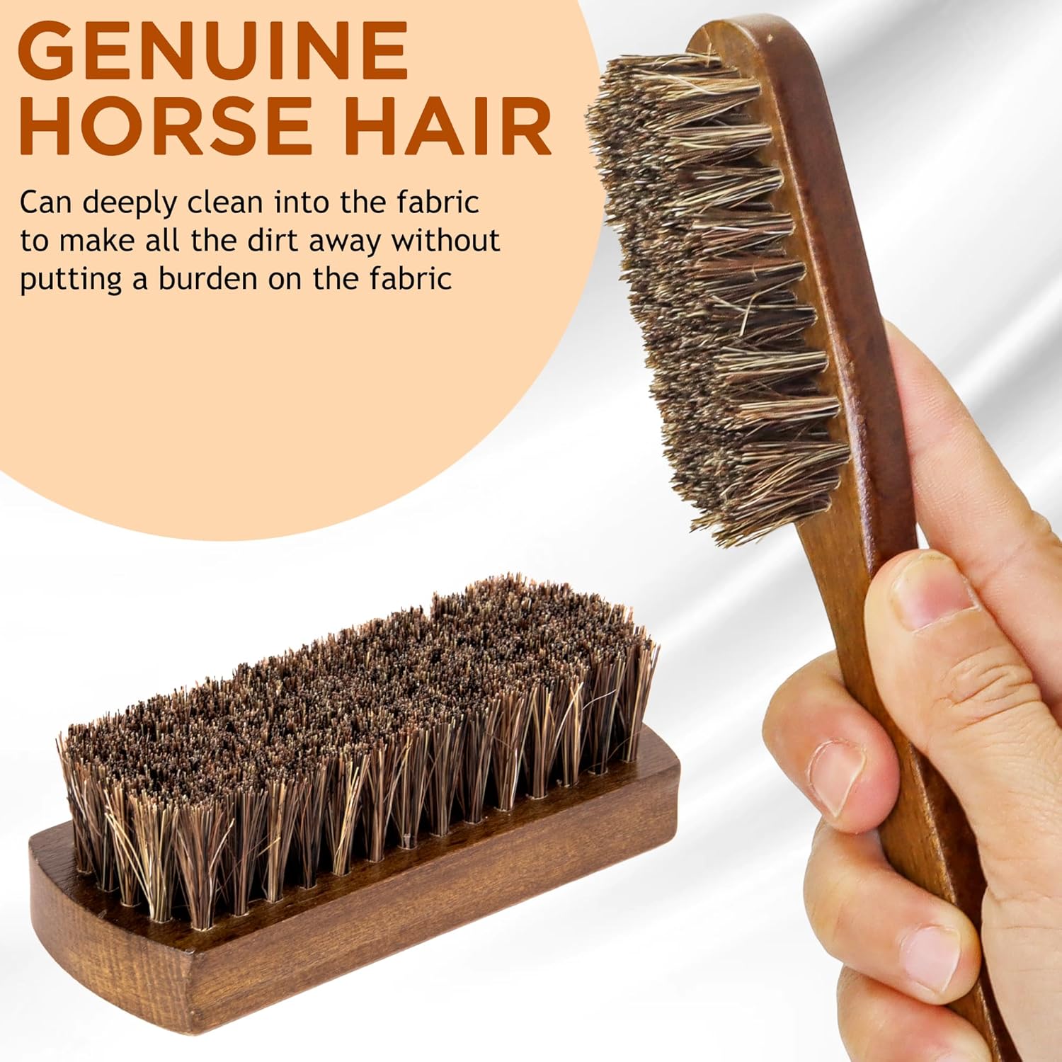 Horsehair Laundry Stain Brushes Set 2pcs by TAKAVU, Natural Soft Bristle for Scrubbing Out Tough Stains on Delicate Fabrics Knits Cotton Leather Washable Fabrics