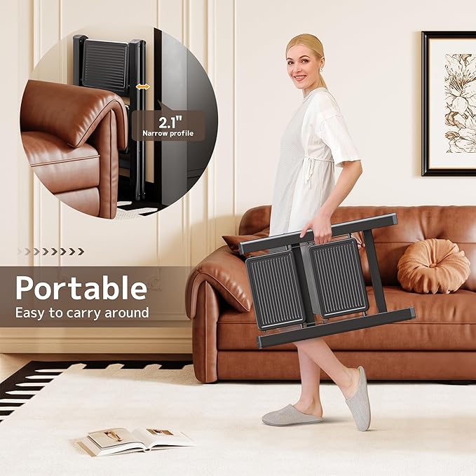 GameGem 2 Step Ladder Folding Step Stool with Wide Anti-Slip Pedal, 330LBS Capacity, Lightweight Portable Stepladder for Home and Kitchen Use, Black