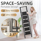 GameGem Step Ladder 6 Step Folding, Aluminum Ladders for High Ceilings, Tall Closet, Cabinet, 6 ft Lightweight Step Ladder with Anti-Slip Foot for Home Use, 330Lbs Load, Black