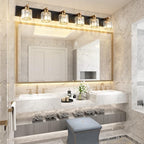 Aipsun Bathroom Light Fixtures Crystal Vanity Light Black and Gold 6 Lights Vanity Lighting Fixtures (Exclude Bulb)