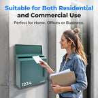 SereneLife Outdoor Wall Mailbox | 0.46 Cubic FT Locking Mailbox | Easy Installation, Secure Lock Mechanism | Ideal for Residential or Commercial Use | Wall Mountable 13.77" x 4.52" x 12.99 | Green