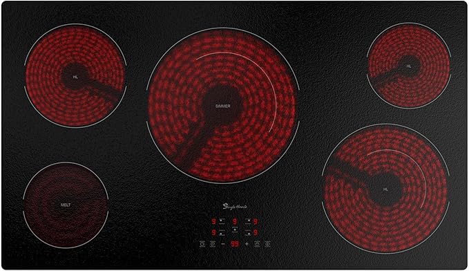 Electric Cooktop 36 Inch 5 Burners, Matte Glass Electric Stove Top, Built-in Ceramic Cooktop with Touch Control, Fast Heat, Multiple Safety Protection, 9000W with Hard Wire for 220V~240V