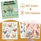 Swedish Dishcloths for Kitchen, 6PCS Chicken Rooster Swedish Dish Cloths Gift Set, Farm Reusable Washable Absorbent Dish Towel for Home Cleaning(7.8 X 7 Inches)