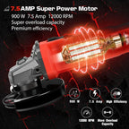 7.5Amp 4-1/2 Inch 12000 RPM Angle Grinder with 2 Guards, 3 Cutting Wheels, 3 Discs, Non-Slip Handle and Carbon Brush for Metal and Wood