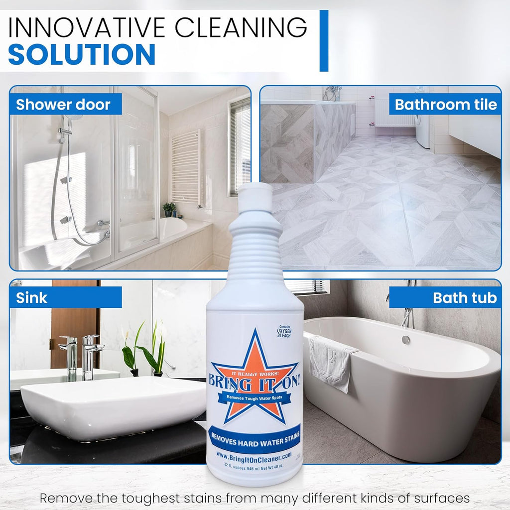 BRING IT ON! CLEANER Hard Water Stain Remover Sealant 16oz, Water Spots on Glass, Hard Water Buildup.