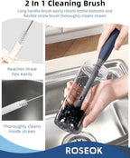 2 in 1 Long Handle Bottle Brush with Straw Brush for Cleaning Glass, Sports Bottle, Coffee Mug, Gray, 1 Pack