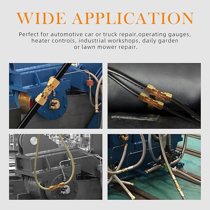 48 PCS DOT Brass Compression Air Brake Nylon Tubing Fittings,1/4" 1/8" 3/8" 1/2" 5/16" OD Straight Union Fitting Assortment Kit, DOT Air Line Fittings for Truck or Industrial Air System