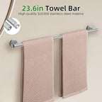 Brushed Nickel Bathroom Hardware Accessories Set 6 Pieces Towel Bar Set,Stainless Steel Towel Holder Set for Bathroom,Wall-Mounted Towel Rack Set 23.6 Inch