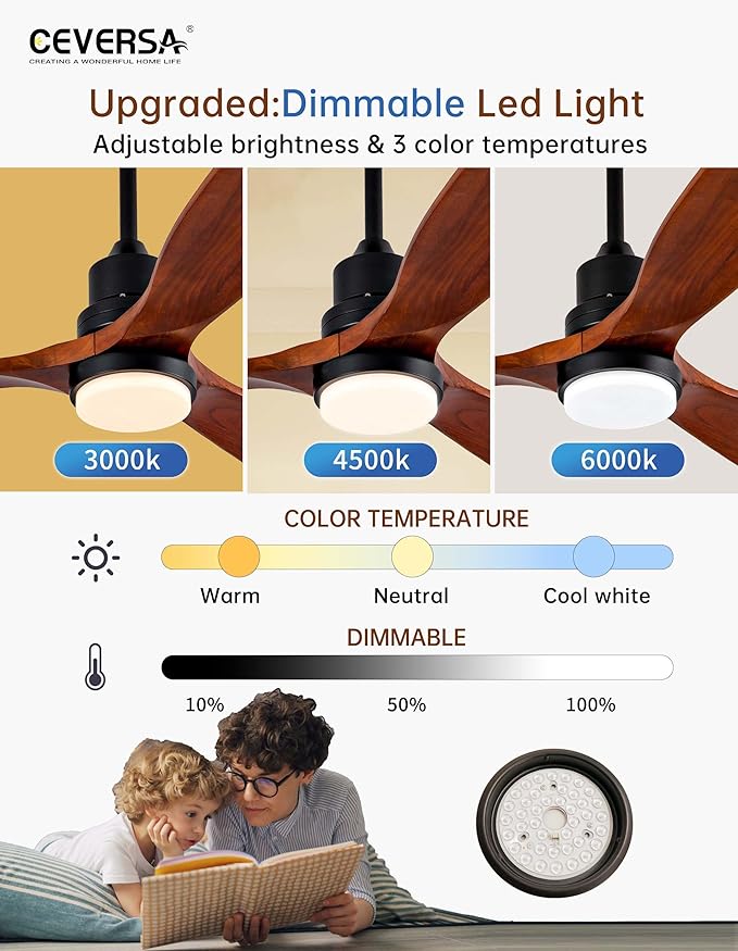 60 Inch Ceiling fans with Lights and Remote,Wood Outdoor Ceiling Fan for Patios with Dimmable LED Light,3 Blades Walnut,Noiseless Reversible DC Motor,Modern Memory Fan for Indoor,Farmhouse