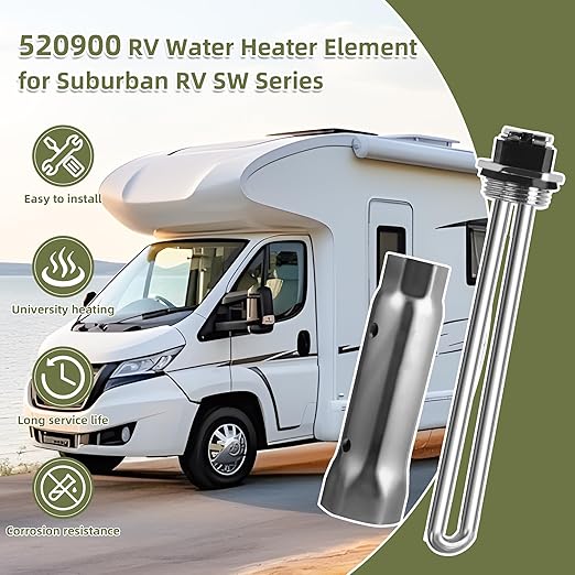 520900 RV Water Heater Element for Suburban RV SW Series Electric Water Heater, Replacement of 232794 520789 SU520789 Heating Element, Screw-in Gasket 1440W 120V with Wrench Socket