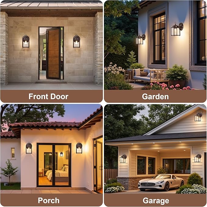 GRUENLICH Outdoor Wall Sconce, Exterior Wall Lighting Fixtures with Clear Glass, Front Porch Lighting, Outdoor Lights for Patio, Doorway, Bronze, 4 Pack