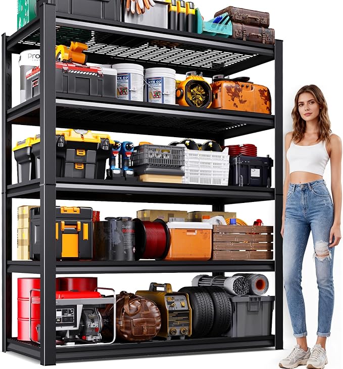 Garage Shelving-3500 lbs 5 Tier Storage Shelves,Adjustable Heavy Duty Metal Shelving Unit and Storage Large Wire Rack,Utility Steel Shelf for Warehouse Industrial Pantry Basement -72"x59"x20",Black