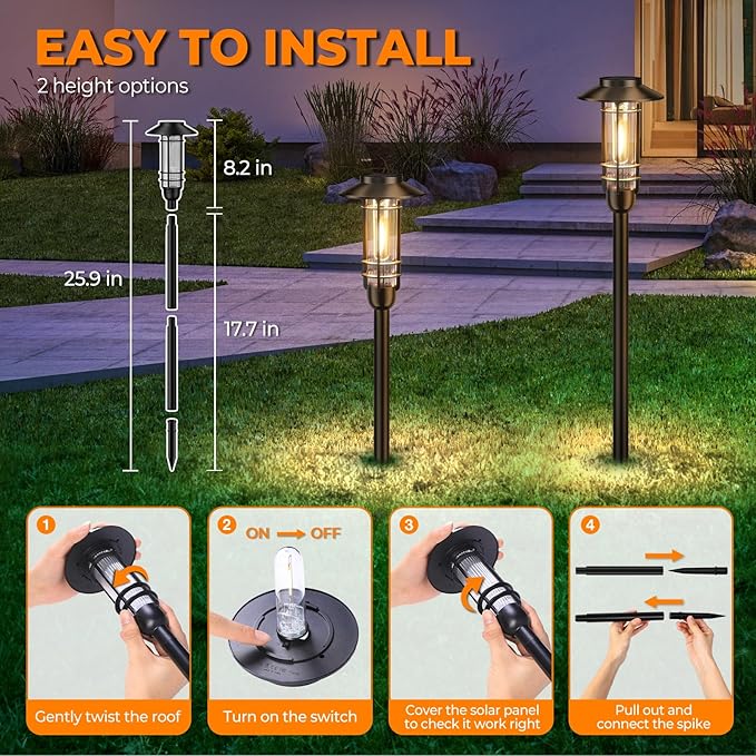 4 Pack Solar Pathway Lights Outdoor, Upgraded Bright Solar Powered Garden Light Outside, Waterproof Outdoor Lighting for Landscape Lawn Patio Yard Path Driveway Walkway Decor, Warm White