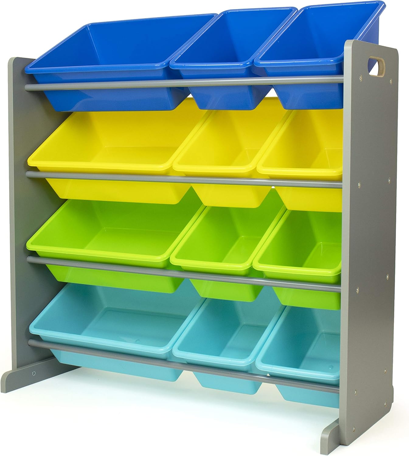 Humble Crew Kids Toy Storage Organizer with 12 Plastic Bins, Grey/Blue/Green/Yellow – Removable Bins for Playroom, Bedroom, Toddler Furniture for Boys and Girls Ages