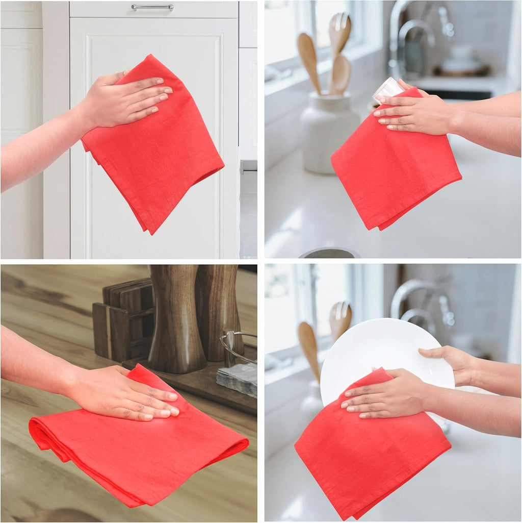 Urban Villa Flour Sack RedKitchen Towels 100% Cotton Highly Absorbent Dish Towels for Bread Proofing Baking Drying Dinnerware Glass Embroidery DIY Projects Zero Lint 27x27 Inches (12 Pack)