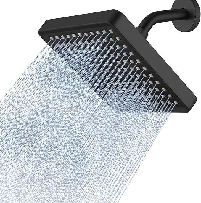 Voolan High Pressure Rain Shower Head - Luxury Modern Look - The Adjustable Replacement For Your Bathroom Showerhead - 6" Square High Flow Pressure Boosting Showers (Matte Black)