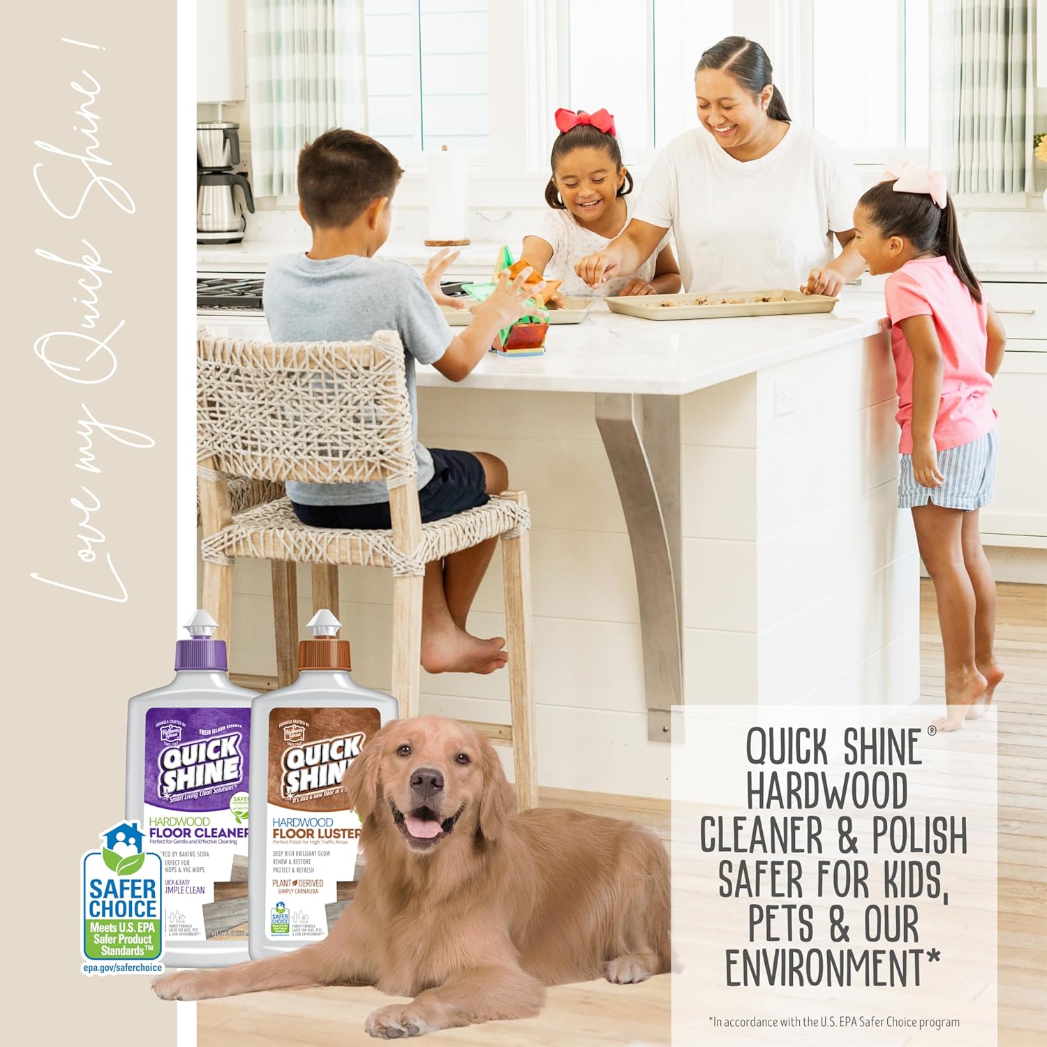 Quick Shine Hardwood Floor Cleaner & Wood Floor Polish w/Plant-Derived Carnauba 2-27oz Bottles, Removes Scratches, Safer Choice, A Clean That Can Be Seen