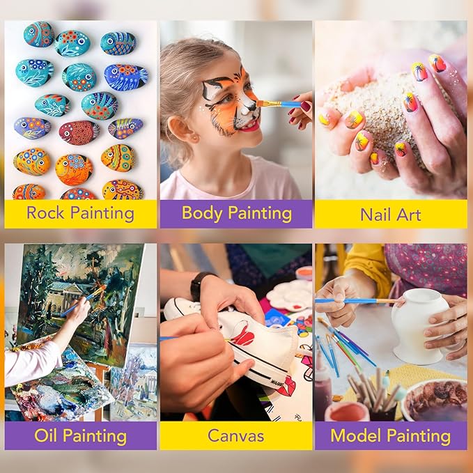 60 Pcs Acrylic Paint Brush Set, Oil & Watercolor - Professional Artist Brushes with Wooden Handle Nylon Hair Brushes - Bulk Art Supplies for Adults, Kids & Beginners