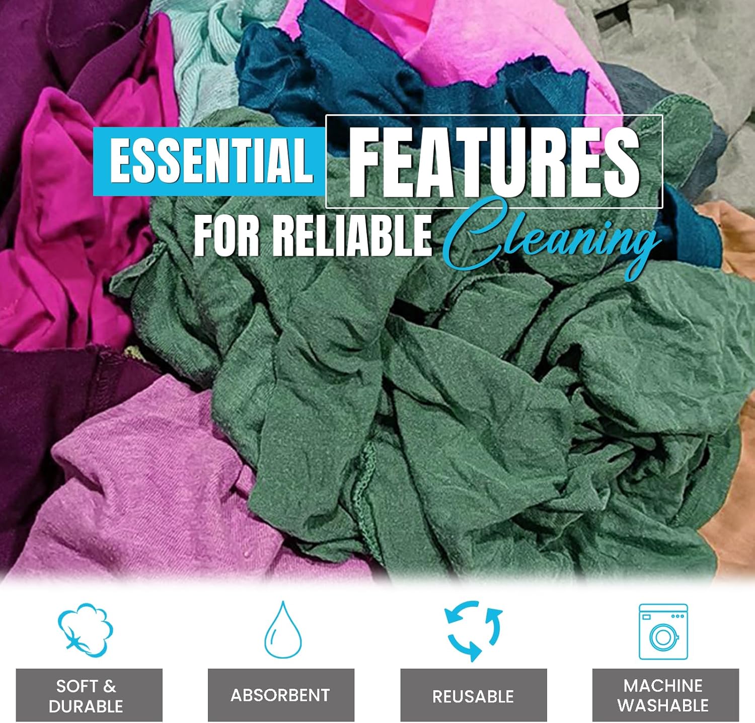 Recycled Color Knit Cleaning Cloths (900 lbs. Pallet 36x25 lbs. Bags) – Shop Rags Bulk for Workshops, Mechanics, Painters, and Home Use, Multipurpose Cotton T-Shirt Rags