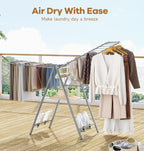 APEXCHASER Clothes Drying Rack Foldable, Metal Laundry Drying Rack Collapsible, Portable Compact Clothes Rack for Sweater Baby Clothes Towel Indoor & Outdoor, Height Adjustable Clothes Airer, Grey