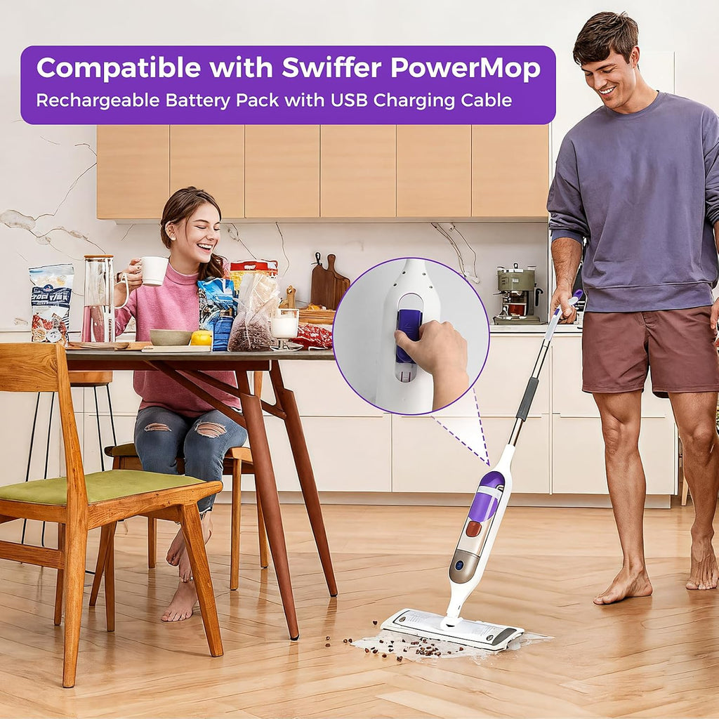 1 Pcs Rechargeable Battery Pack Replacement for Swiffer PowerMop, 500 Charge Cycles, 3.7V / 2.0Ah Lithium Ion Battery Contained in Removable Battery Holder (Type-C Port) with one USB Cable