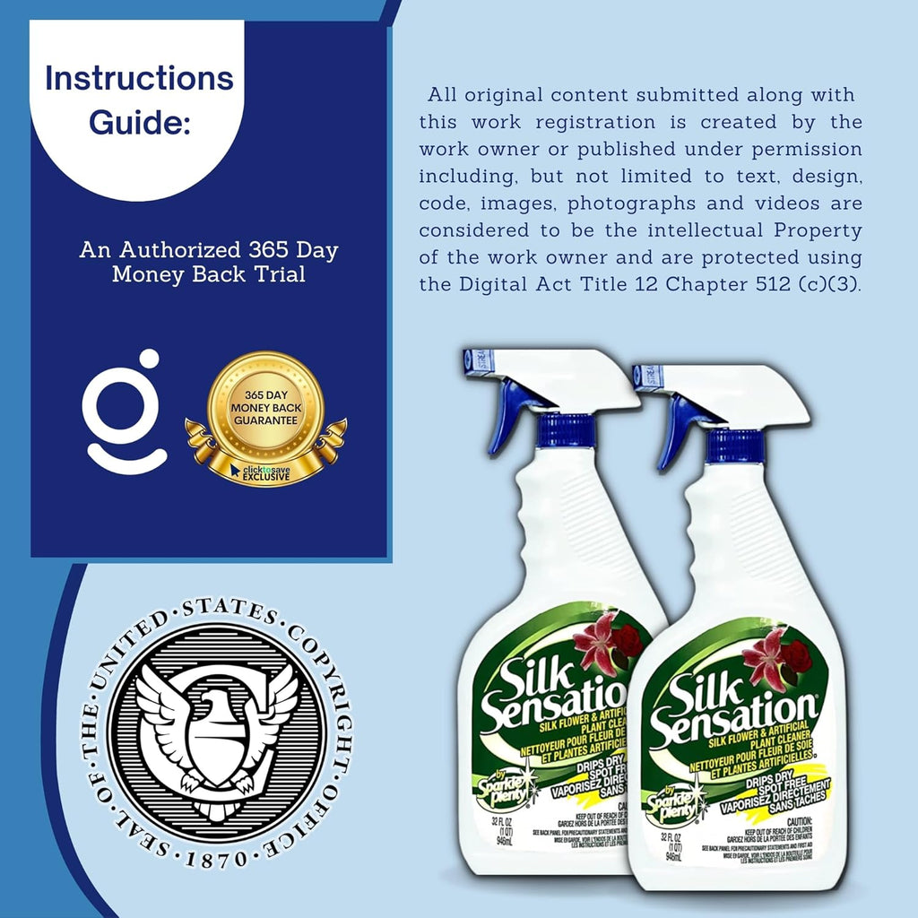 Sparkle Plenty Silk Sensation Artificial Flower & Plant Leaf Cleaner - Fake Flower Dusting Spray - Silk Plant Cleaner Spray No Wipe - Drip Dry Cleaning Supplies for Artificial Tree (32 oz, 2 Pack)