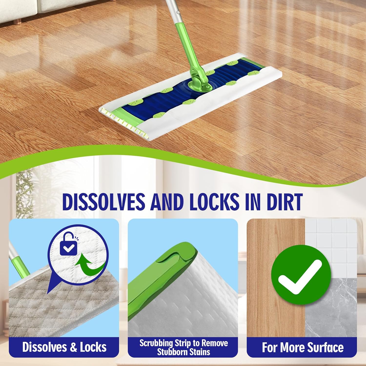 20 Count XL Heavy Duty Wet Mopping Cloths Refill Compatible with Swiffer Sweeper XL Mop, Disposable Wet Pads Refill X-Large Size for Multi-Surface Floor Cleaning, Unscented