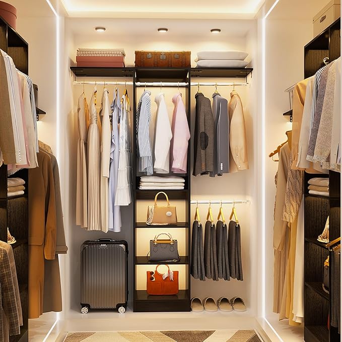 48" Small Closet Organizer, 4FT Closet System for Small Closets with 4 Hanging Rods & 3 Shelves, 80"H Small Closet Organizers and Storage for Bedrooms, Cloakrooms, Black