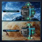 16 Line Laser Level 360 Self Leveling, 4x360°Professional 4D Green Cross Line laser Level with 2 Batteries, Adjustable Brightness & Remote Control, for Tiling Floor Construction and Picture Hanging