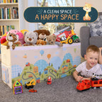 Extra Large Toy Storage Organizer with Lid - Sturdy, Collapsible Toy Chest Storage Box with Cute Design - Toys Bin with Dividers for Kids, Boys, Girls, Nursery, Bedroom, Play room 37"x16"x14"