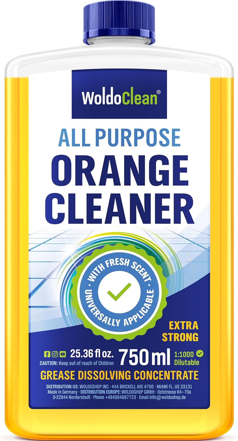 WoldoClean Orange Oil Cleaner Concentrated 25.36 fl oz (1 : 1000) - makes up to 200 Gallons Multi-Use Adhesive & Grease Remover, Custom-Dilution Citrus Degreaser for Floors, Kitchen & Bath
