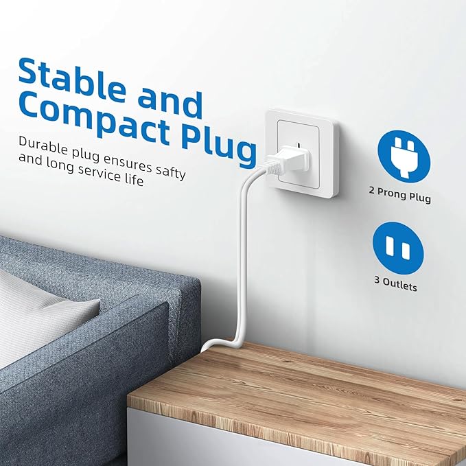 TiFFCOFiO Indoor Extension Cord, 2 Prong 20 Feet Extension Cord, 3 Polarized Outlets with Safety Slide Windows,13A/1625W, 16 AWG (20FT 1 Pack)