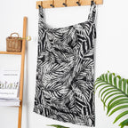 Linen Hanging Laundry Bag, 100% Linen Leaf Print Over The Door Laundry Hamper with Buttons and Zipper, Space Saving Door Hampers for Laundry Dirty Clothes Home Travel, Black, 19.7x27.5inches