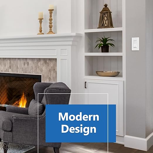 LIDER Brushed White Minimalist Design Decorator Switch, Frameless Paddle Wall Light Switch, On/Off Rocker Switch, Single Pole, Residential Grade, UL Listed, 3 Wire, 15A 120-277VAC, 5 Pack