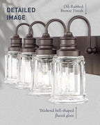 Bathroom Vanity Light - HWH 4-Light Vanity Lights for Bathroom Wall Mounted Light Fixtures Over Mirror, Oil Rubbed Bronze Vanity Light with Bell-Shaped Clear Glass, 5HZG106B-4W ORB