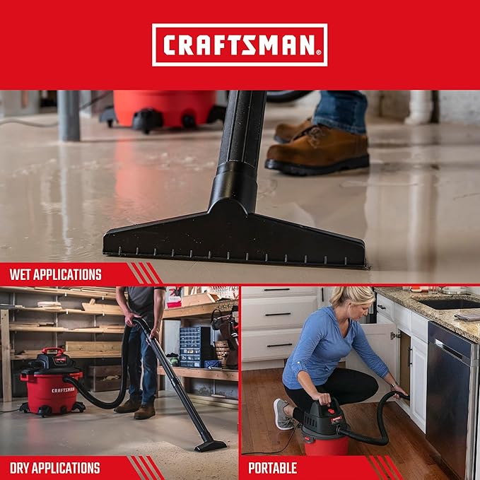 CRAFTSMAN CMXEVBE17595 16 Gal. 6.5 Peak HP Wet/Dry Shop Vacuum with Filter, Dust Bag, Hose, Attachments and CMXEVBE17250 2.5 Gal. 2.5 Peak HP Portable Vac with Filter Bag, Hose and Attachments