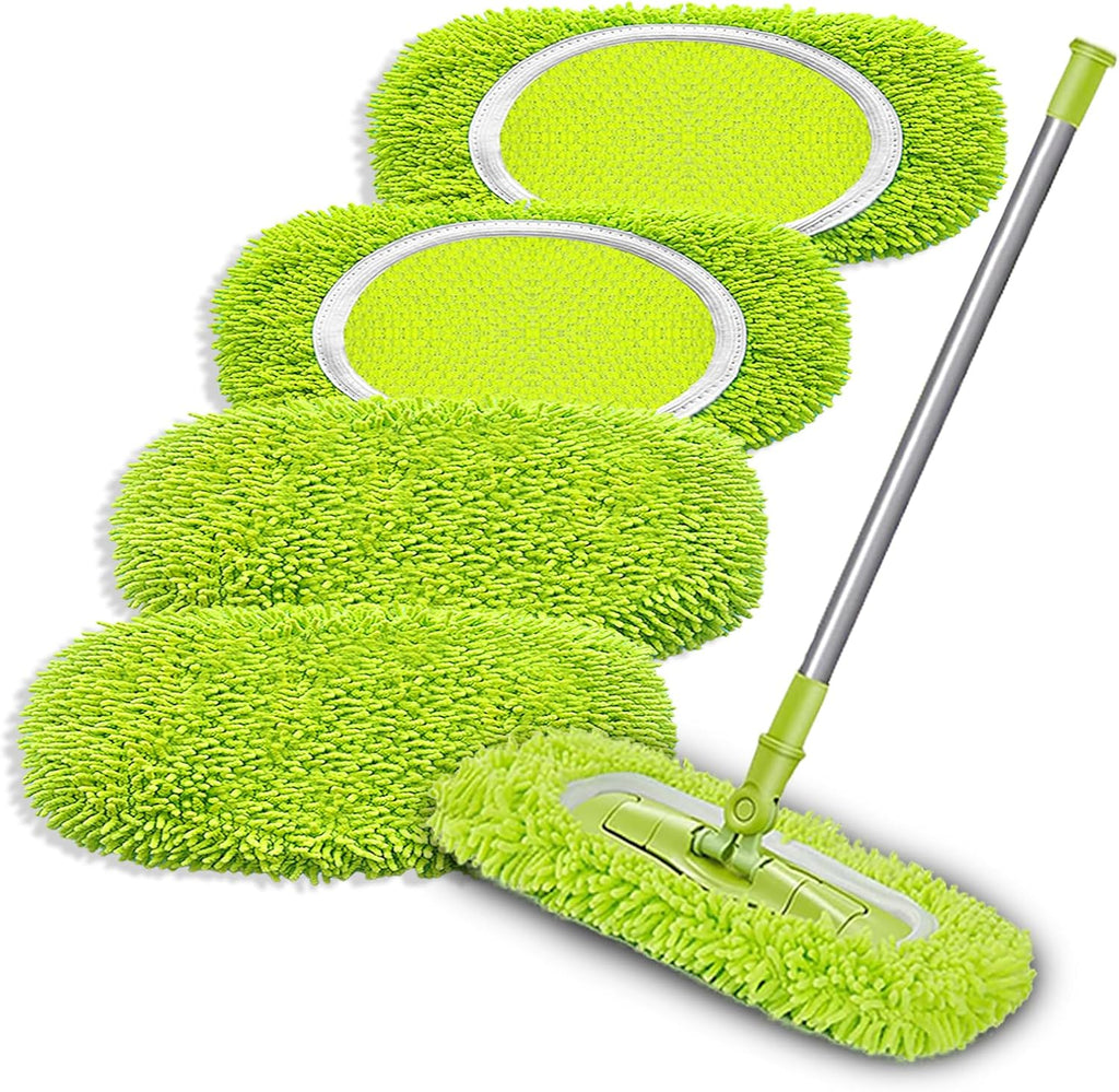 4 Pack Reusable Mop Pads Refill Compatible with Swiffer Sweeper Mop, Microfiber Wet Mopping Cloths for Floor Cleaning, Ideal for Home Cleaning Washable Floor (Green-4 Pack)